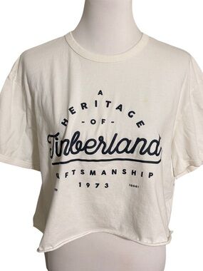 Timberland Cream Cropped Logo Tee